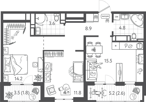 Планировка 2-комн 63,2 м²
