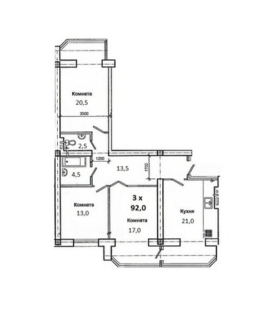 Планировка 3-комн 92 м²