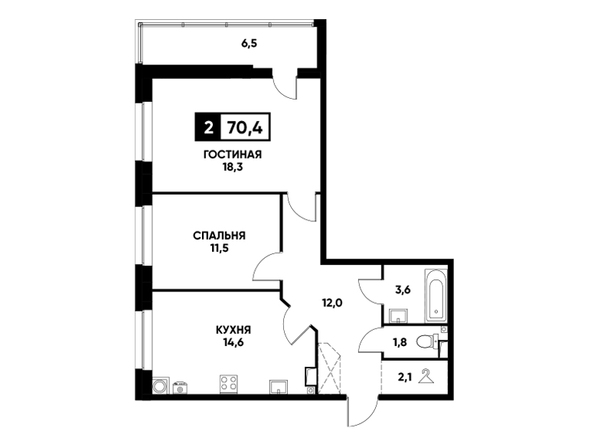 Планировка 2-комн 70,4 м²