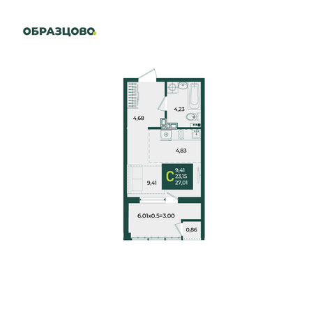 Планировка Студия 27,01 м²