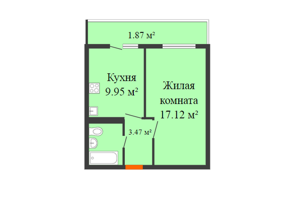 Планировка 1-комн 36,04 м²