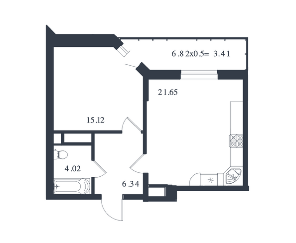 Планировка 1-комн 50,54, 50,65 м²