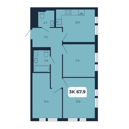 Планировка 3-комн 67,9 м²