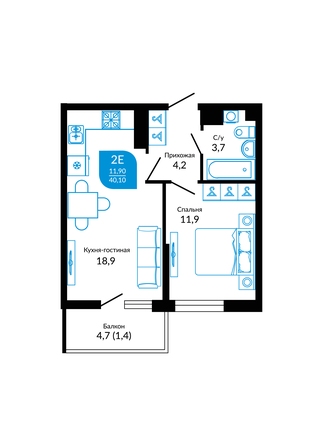 Планировка 1-комн 40,1 м²