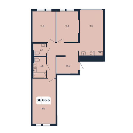 Планировка 3-комн 86,6 м²