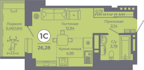 Планировка Студия 26,01 - 27,16 м²
