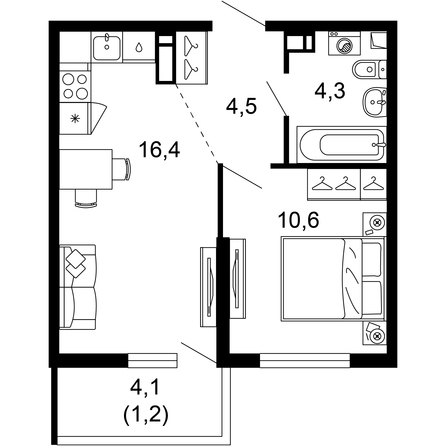 Планировка 1-комн 37 м²