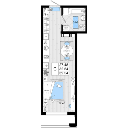 Планировка Студия 32,54 м²