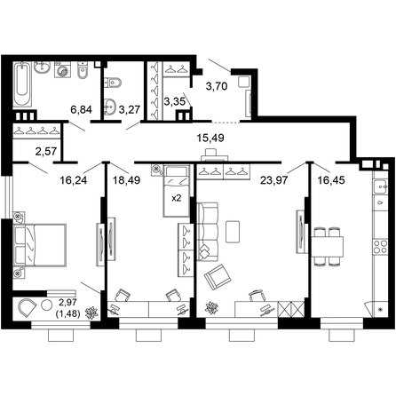 Планировка 3-комн 111,9 м²