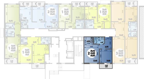 Планировка 2-комн 45,8 м²