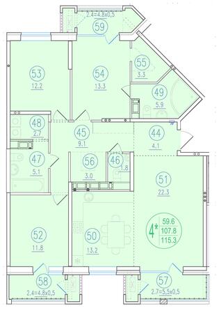 Планировка 4-комн 115,3, 116,6 м²
