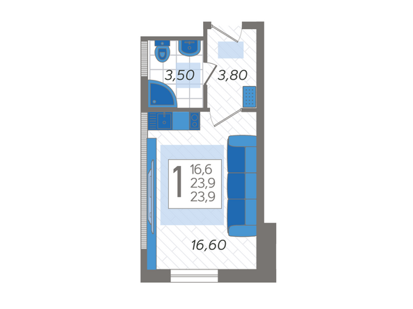 Планировка 1-комн 23,9 м²