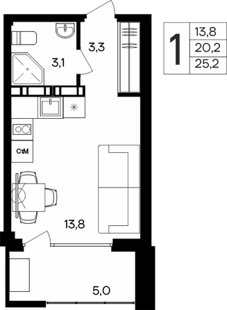 Планировка Апартамент 25,2 м²