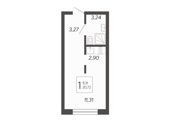 Планировка 1-комн 20,72 м²