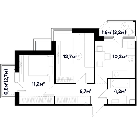 Планировка 2-комн 47,4 м²