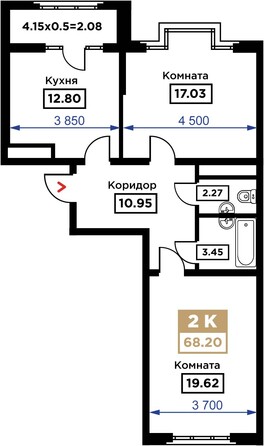 Планировка 2-комн 68,2 м²