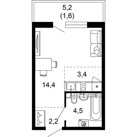 Планировка Студия 25,5 - 26,1 м²