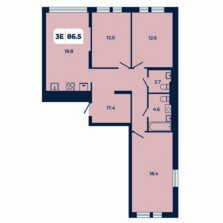 Планировка 3-комн 86,5 м²