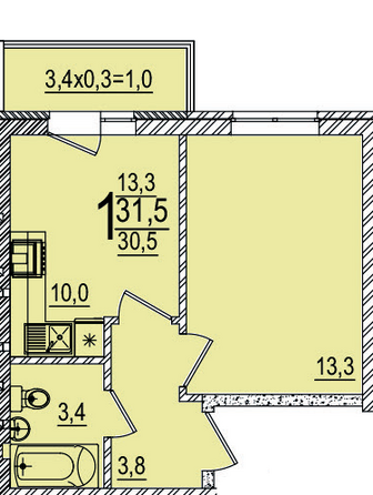 Планировка 1-комн 31,5 м²