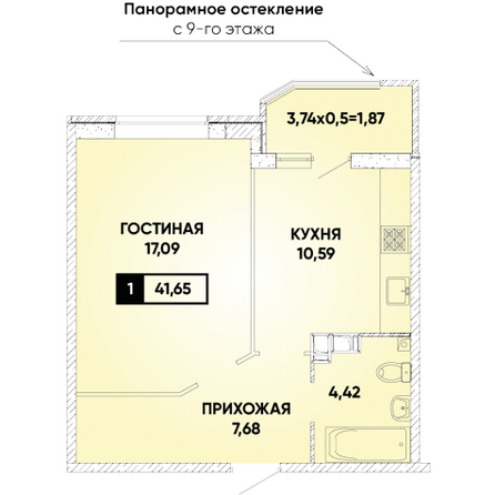 Планировка 1-комн 41,65 м²