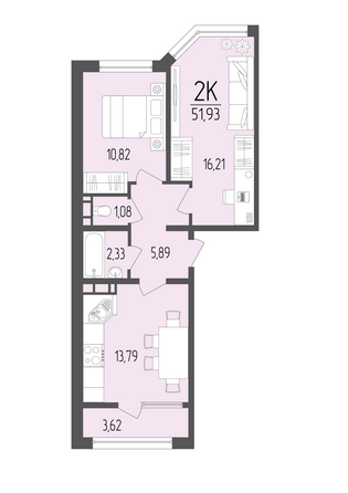Планировка 2-комн 51,93 м²