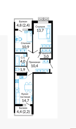 Планировка 2-комн 64,2 м²
