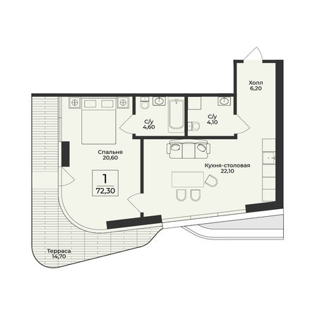 Планировка 2-комн 72,3 м²
