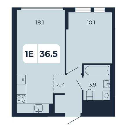 Планировка 1-комн 36,5 м²