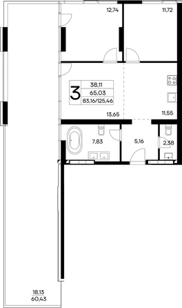 Планировка 3-комн 125,46 м²