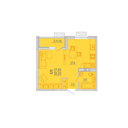 Планировка 1-комн 35,4 м²