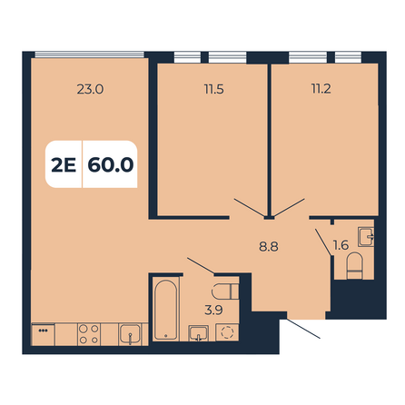 Планировка 2-комн 60 м²
