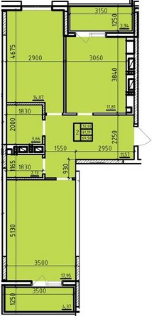 Планировка 2-комн 69,5 м²