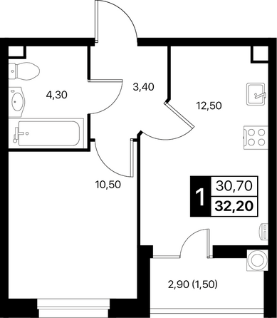 Планировка 1-комн 32,2 м²