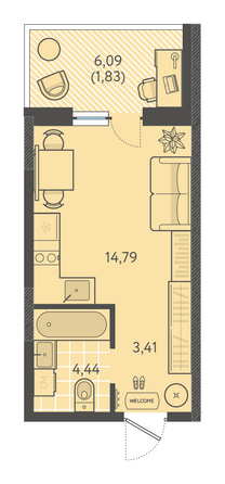Планировка Студия 24,23 м²