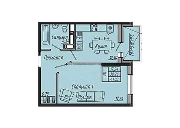 Планировка 1-комн 41,08 м²