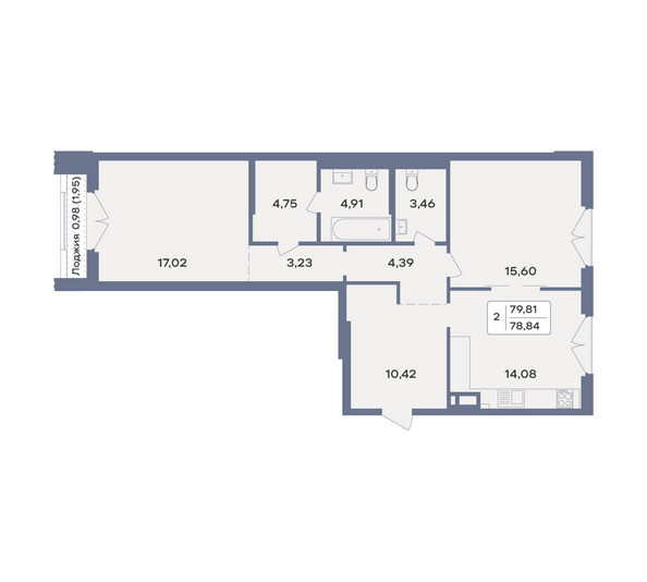 Планировка 2-комн 79,81 м²