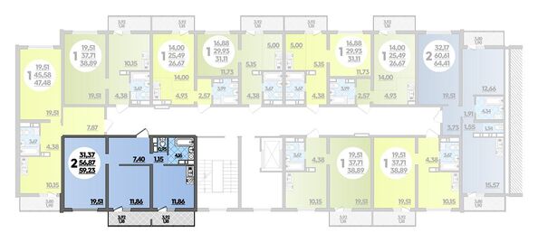 Планировка 2-комн 59,23 м²