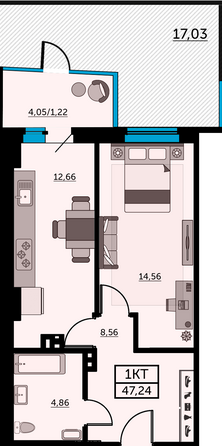 Планировка 1-комн 47,24 м²