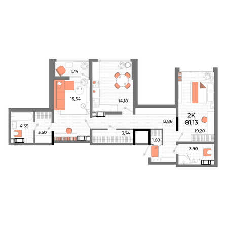 Планировка 2-комн 80,2 м²