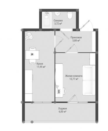 Планировка 1-комн 35,32 м²