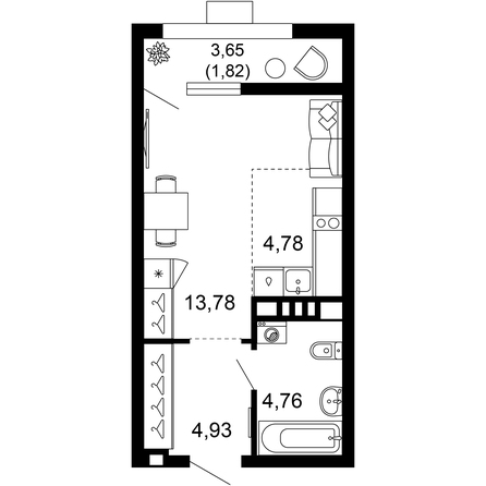 Планировка 1-комн 30,07 м²