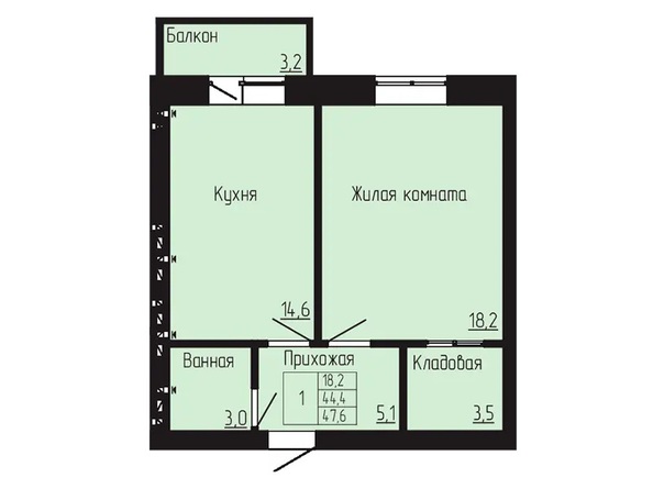 Планировка 1-комн 47,6 м²