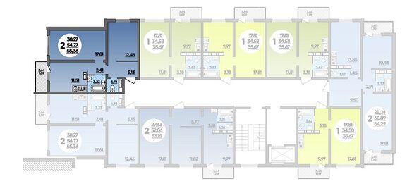 Планировка 2-комн 55,36 м²