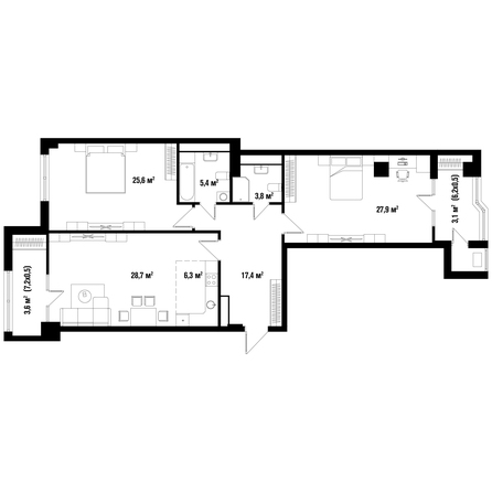 Планировка 3-комн 122,3 м²