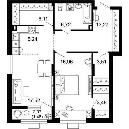 Планировка 2-комн 74,29 м²