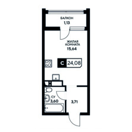 Планировка Студия 24,08 м²
