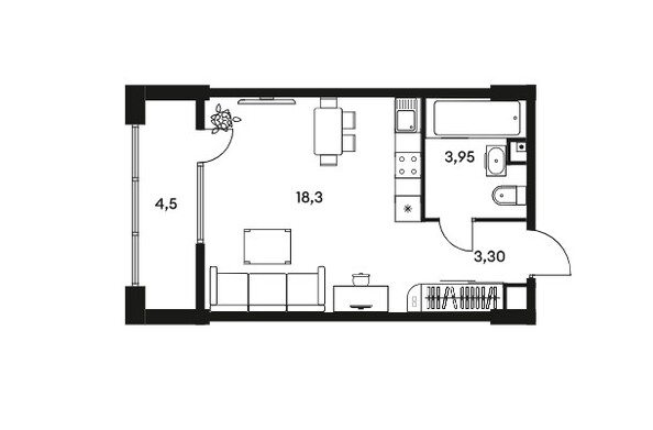 Планировка Студия 30,05 м²