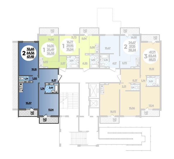 Планировка 2-комн 67,48 м²