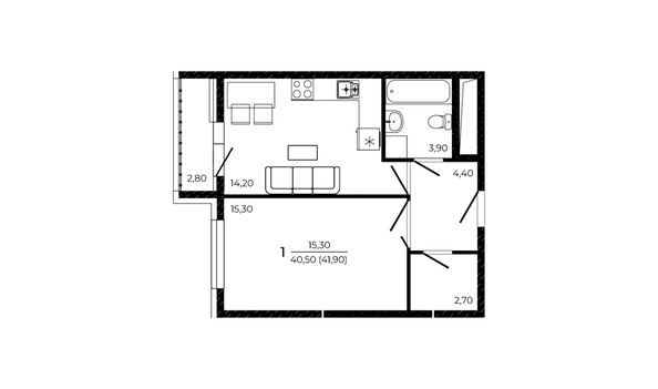 Планировка 1-комн 41,9 м²