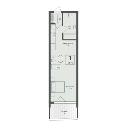 Планировка Апартамент 45,4 м²